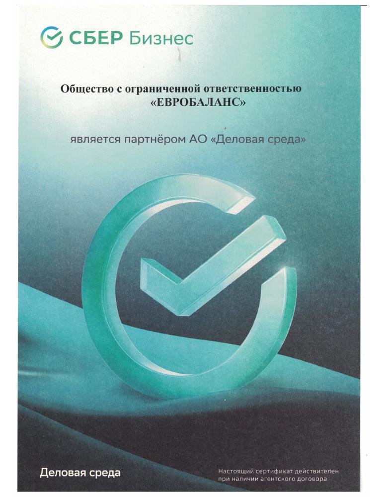 Сертификат партнера Сбер Бизнес